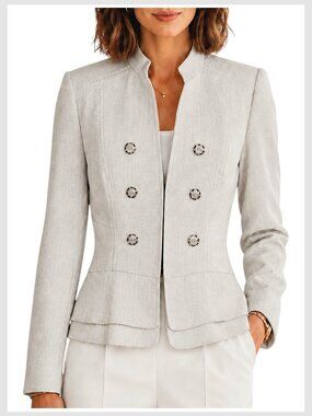 White House Black Market Cream Military Peplum Blazer 4